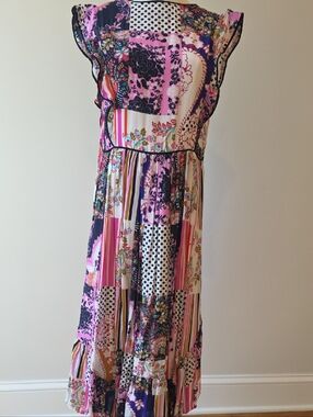 Anthropologie Pink Patchwork Maxi Dress with Colorful Accents